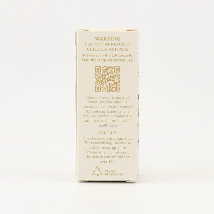 Tri Nature Stress-Free Essential Oil Blend box, safety directions and QR code