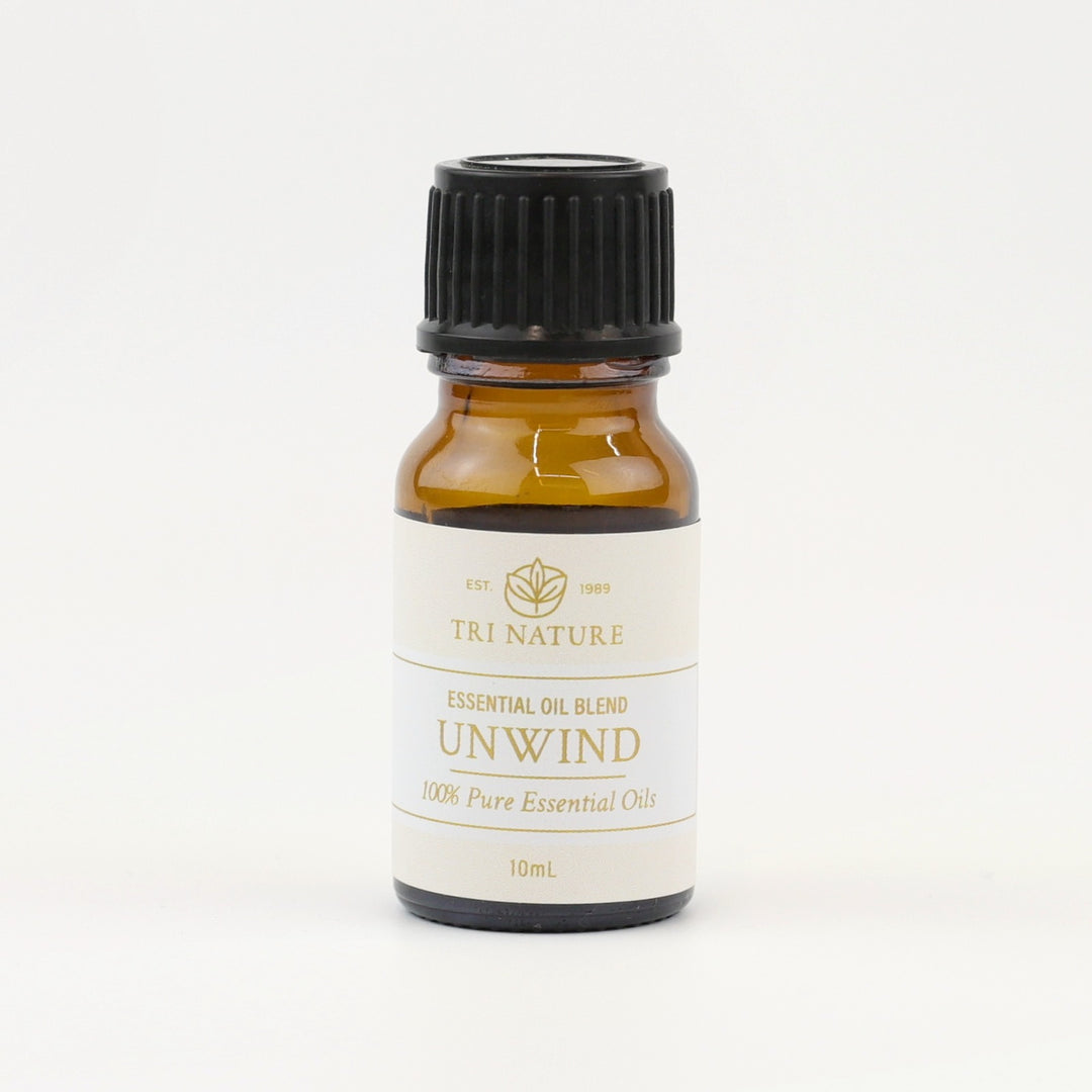 Tri Nature Unwind Essential Oil Blend 10mL amber glass bottle