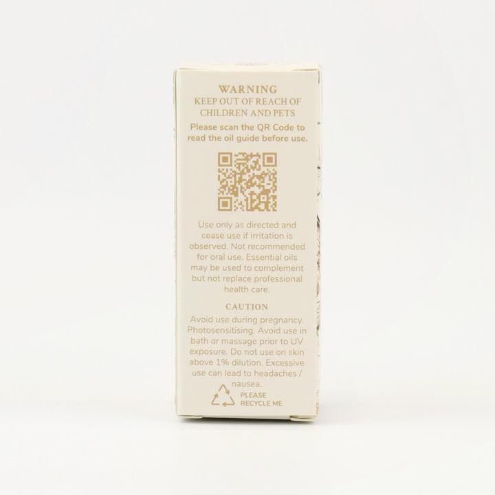 Tri Nature Unwind Essential Oil Blend box, safety directions and QR code