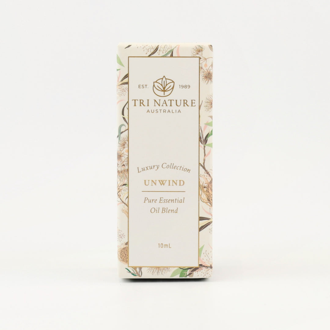 Tri Nature Unwind Essential Oil Blend 10mL box, front of pack