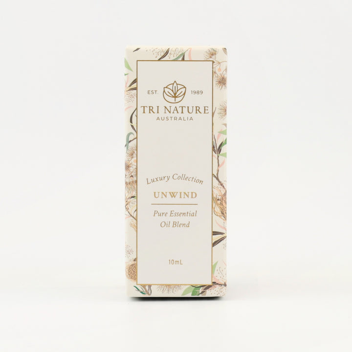 Tri Nature Unwind Essential Oil Blend 10mL box, front of pack
