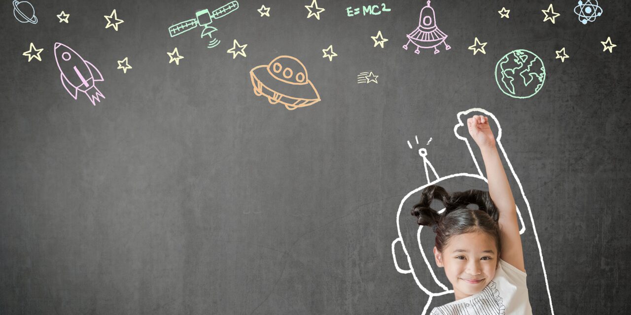 chalkboard background with young girl